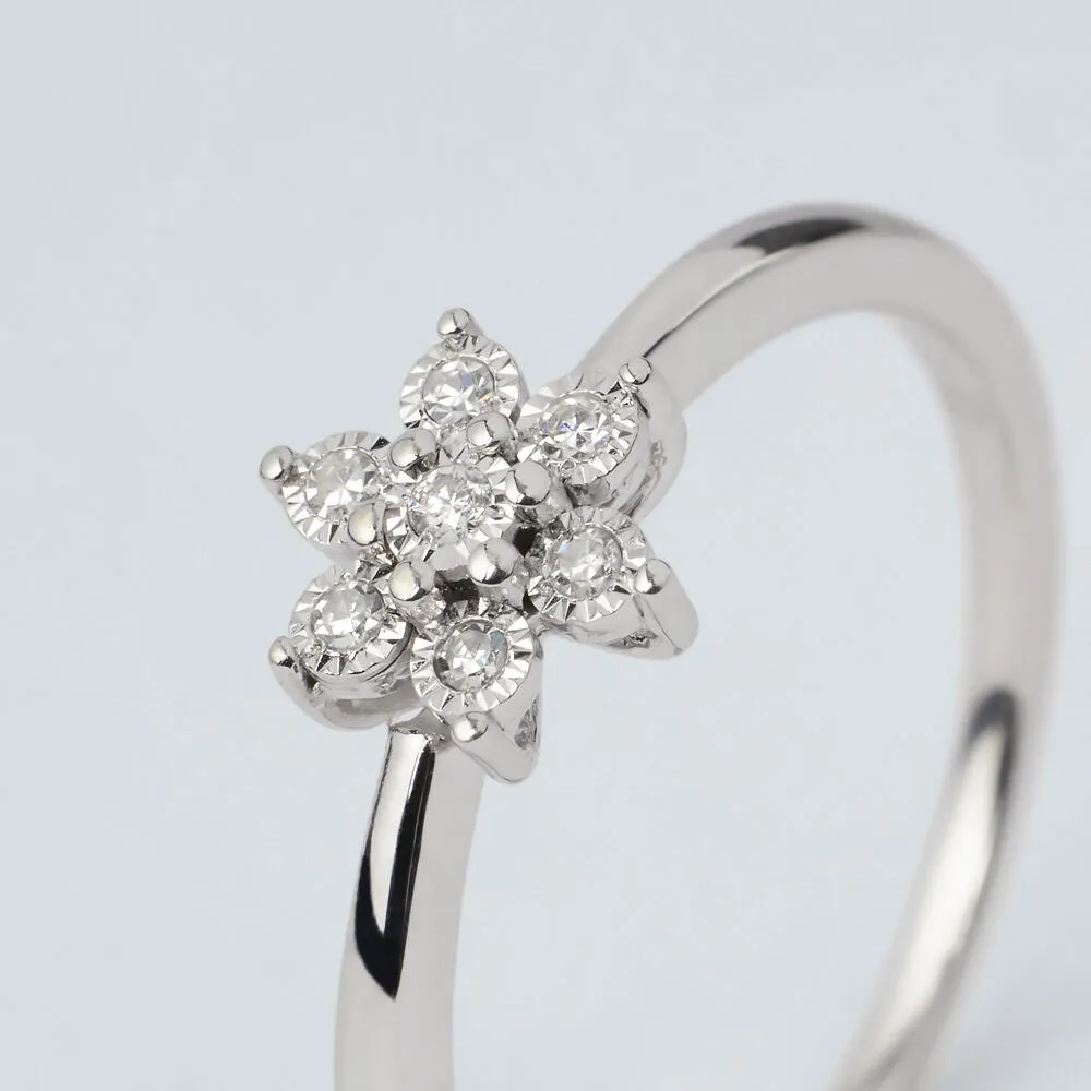 Anello Solitario Fiore Sophia Oro Bianco 375/1000 Diamante Bianco 0,05 ct 1432234