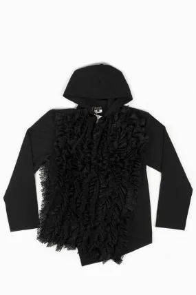 COMME DES GARCONS HOMME PLUS POLY MESH ROUCHE ZIP UP HOODIE BLACK