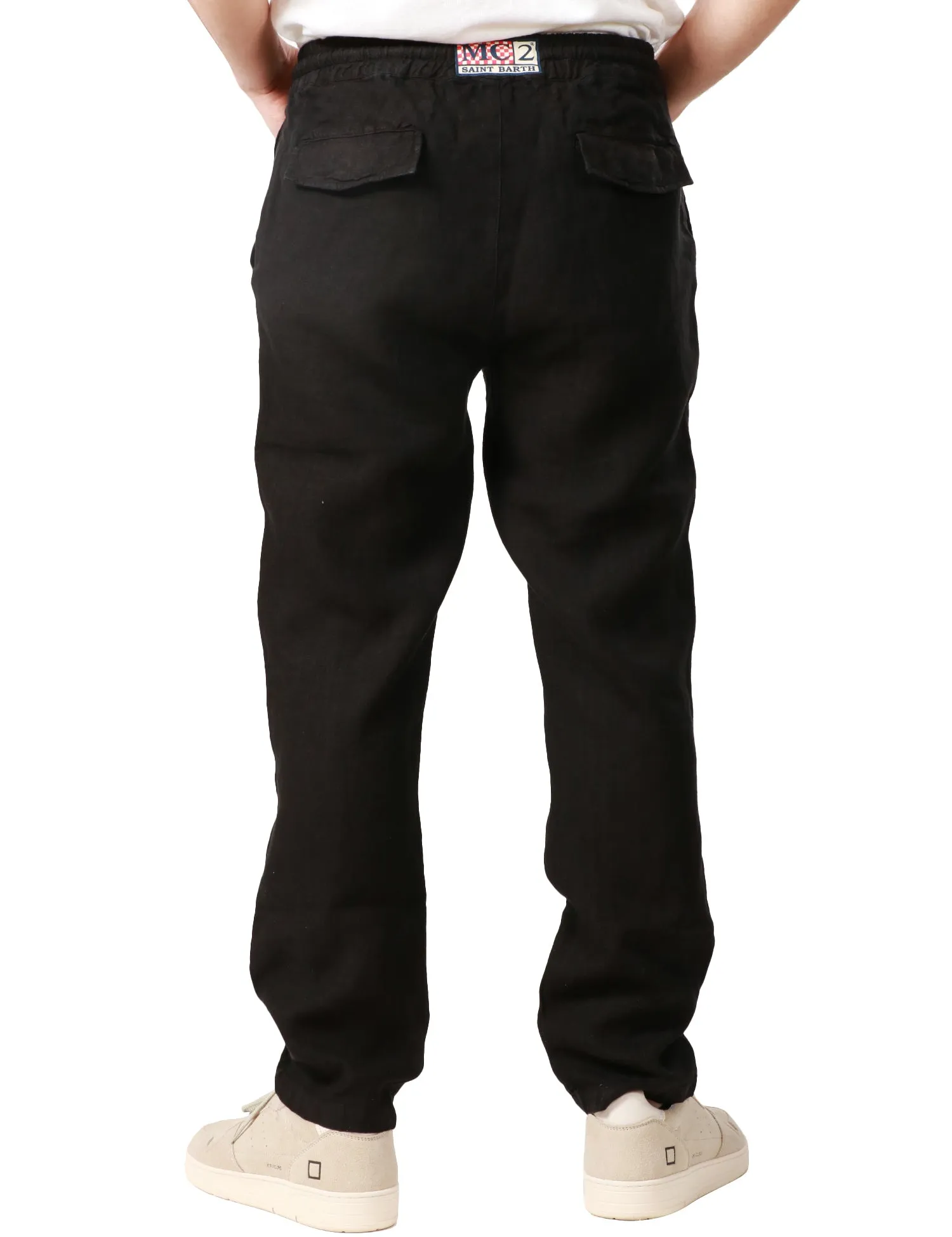 MC 2 SAINT BARTH PANTALONE UOMO CALAIS MC 2 SAINTH BARTH NERO CON COULISSE 100% LINO