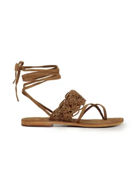 Sandalo schiava nodi suede tan